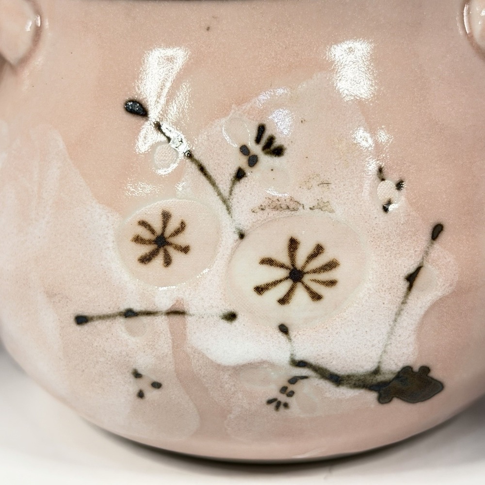 Vintage Japanese Pink Stoneware Tea Set Teapot w/ 2 Mugs Signed Base - Picture 13 of 15